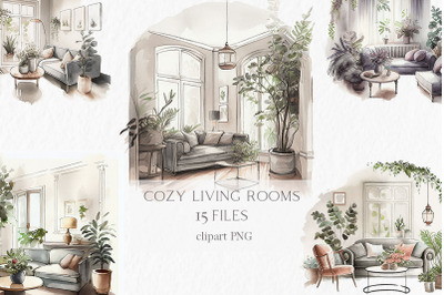 Cozy living rooms Watercolor Clipart