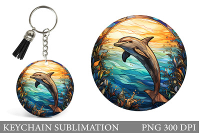 Stained Glass Dolphin Keychain. Dolphin Round Keychain