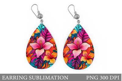 Tropical Flowers Earring Design. Flowers Teardrop Earring