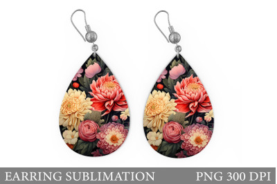 3D Flowers Earring Design. Garden Flowers Teardrop Earring