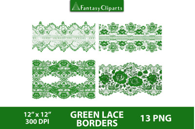 Green Lace Borders Overlays Clipart | Halloween Gothic Lace