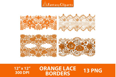 Orange Lace Borders Overlays Clipart | Halloween Gothic Lace