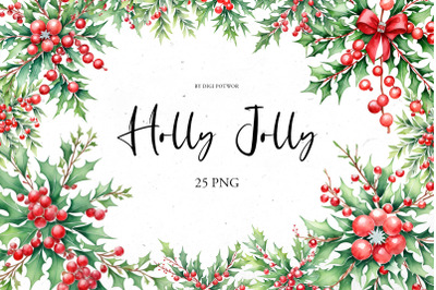 Holly Jolly Watercolor bundle | PNG clipart set
