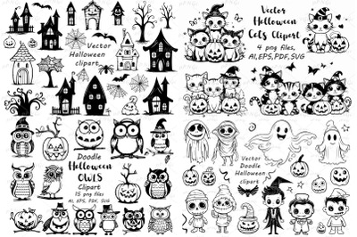 Halloween Doodle Vector Bundle: Spooky Clipart Set for Creative Projec