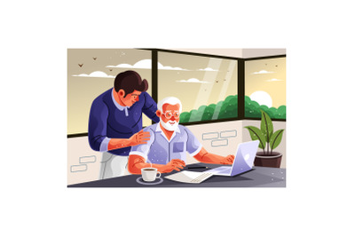Father and Son Working Together Illustration