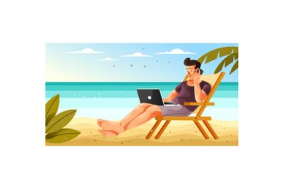 Remote Working in the Beach Illustration