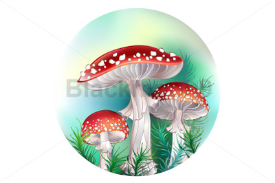 Red fly agarics in circle
