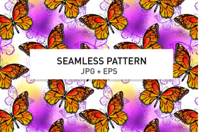 Seamless pattern with orange butterflies