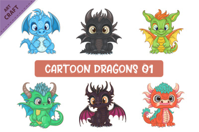 Set of Cartoon Dragons 01. Fantasy clipart.