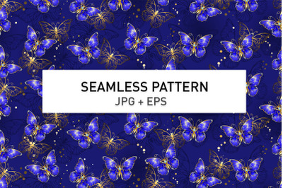 Seamless pattern with sapphire butterflies