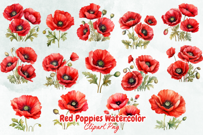 Red Poppies Watercolor Sublimation