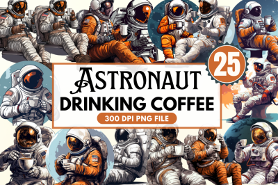 Astronaut Drinking Coffee Clipart Bundle