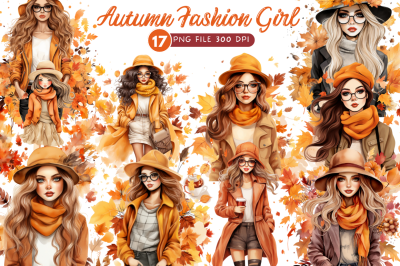 Autumn Fashion Girl Sublimation Clipart Bundle