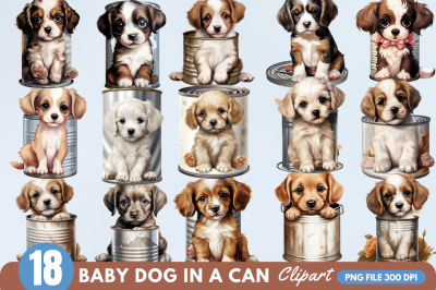 Baby Dog in a Can Sublimation Clipart Bundle