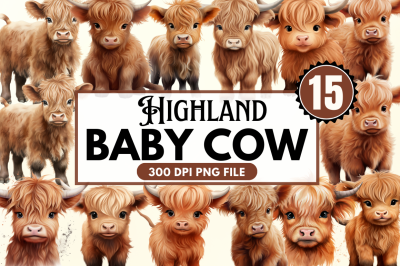 Baby Highland Cow Illustrations Clipart Bundle