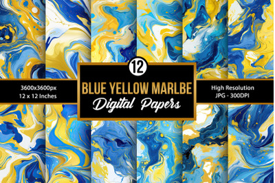 Blue &amp; Yellow Marble Digital Paper Patterns