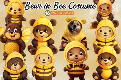 Bear in Bee Costume Subimation Clipart Bundle