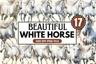 Beautiful White Horse Watercolor Clipart Bundle