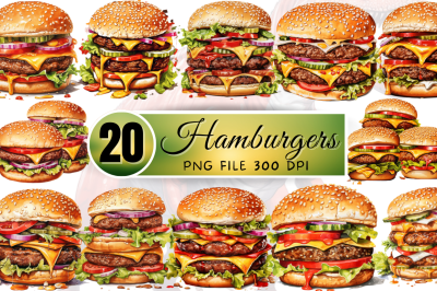 Big Hamburgers Sublimation Clipart Bundle