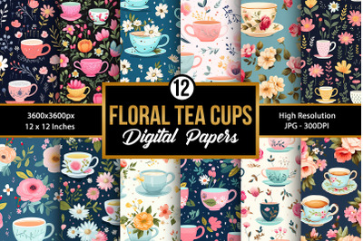 Cute Floral Tea Cups Digital Papers
