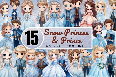 Cute Snow Princess and Prince Clipart Bundle