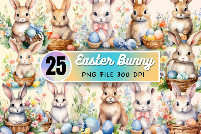 Easter Bunny Watercolor Clipart  Bundle