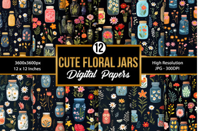 Cute Floral Jars Digital Papers
