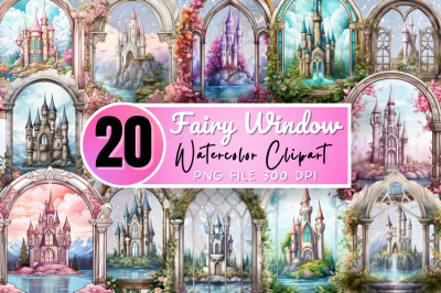 Fairy Castle Window Sublimation Clipart Bundle