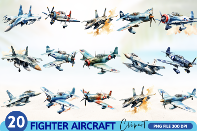 Fighter Aircraft Watercolor Clipart  Bundle