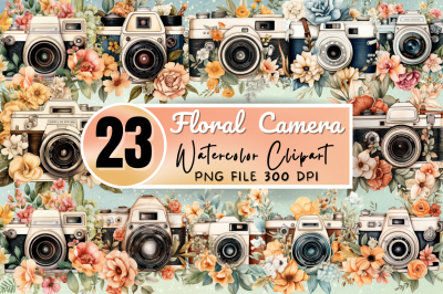 Floral Vintage Camera Clipart Bundle