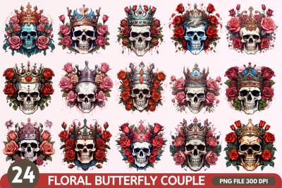 King Skull with Roses Clipart &nbsp;Bundle