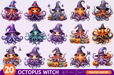 Octopus Witch Sublimation Clipart Bundle