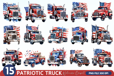 Patriotic Truck Sublimation Clipart Bundle