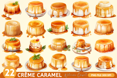 Watercolor Crme Caramel Clipart Bundle