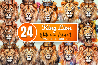 Watercolor King Lion Sublimation Clipart Bundle