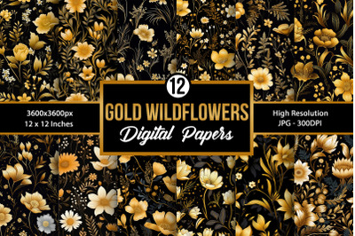 Gold Wildflowers Seamless Pattern Digital Papers