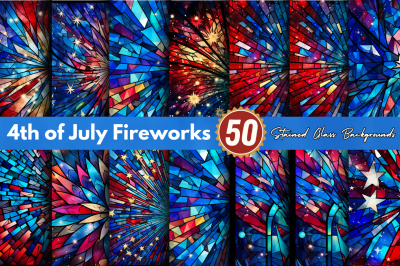 4th of July Fireworks Stained Glass Clipart Bundle