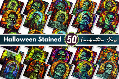 Halloween Stained Glass Frankenstein Clipart Bundle