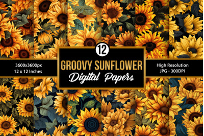 Groovy Sunflowers Seamless Pattern Digital Papers