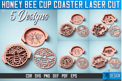 Honey Bee Cup Coasters Laser Cut | Laser Cut SVG Design | CNC Files