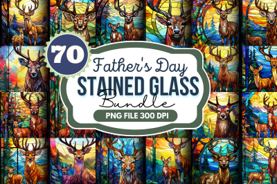 Father&#039;s Day Stained Glass Buck Deer Art Bundle