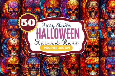 Fiery Skulls Halloween Stained Glass Bundle