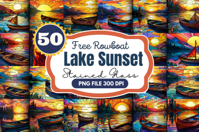Free Stained Glass Rowboat Lake Sunset Backgrounds Bundle