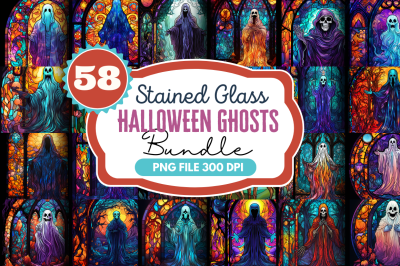Halloween Ghosts Stained Glass Clipart Png Bundle
