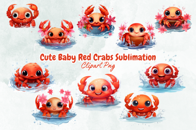 Cute Baby Red Crabs Sublimation Clipart