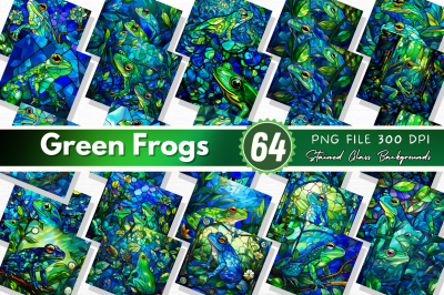 Stained Glass Blue Green Frogs Clipart Bundle