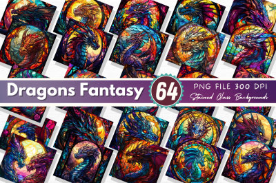 Stained Glass Dragons Fantasy Clipart