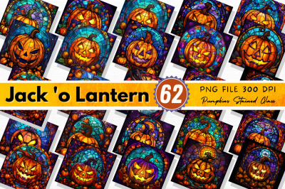 Stained Glass Jack &amp;&23;039;o Lantern Pumpkins Backgrounds Bundle