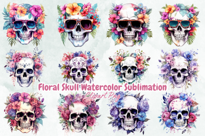 Floral Skull Watercolor Sublimation