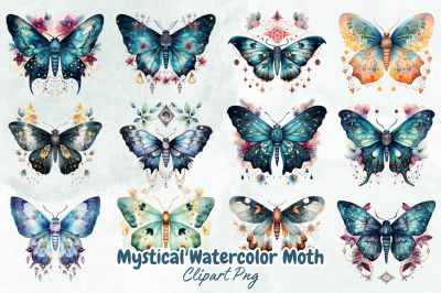 Mystical Watercolor Moth Clipart